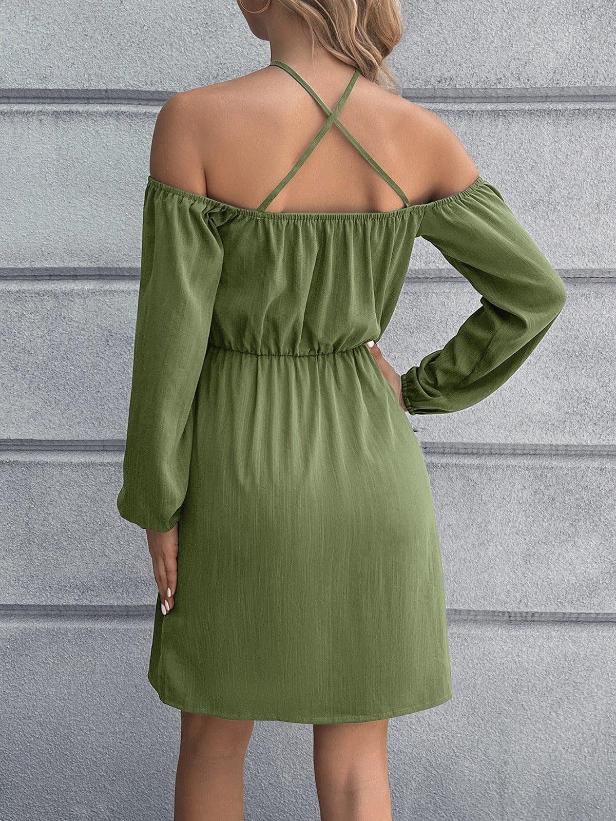 Cold-Shoulder Crisscross Mini Dress - Trendsi