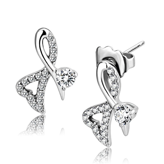 Alamode High polished (no plating) Stainless Steel Earrings with AAA Grade CZ in Clear