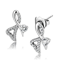 Alamode High polished (no plating) Stainless Steel Earrings with AAA Grade CZ in Clear