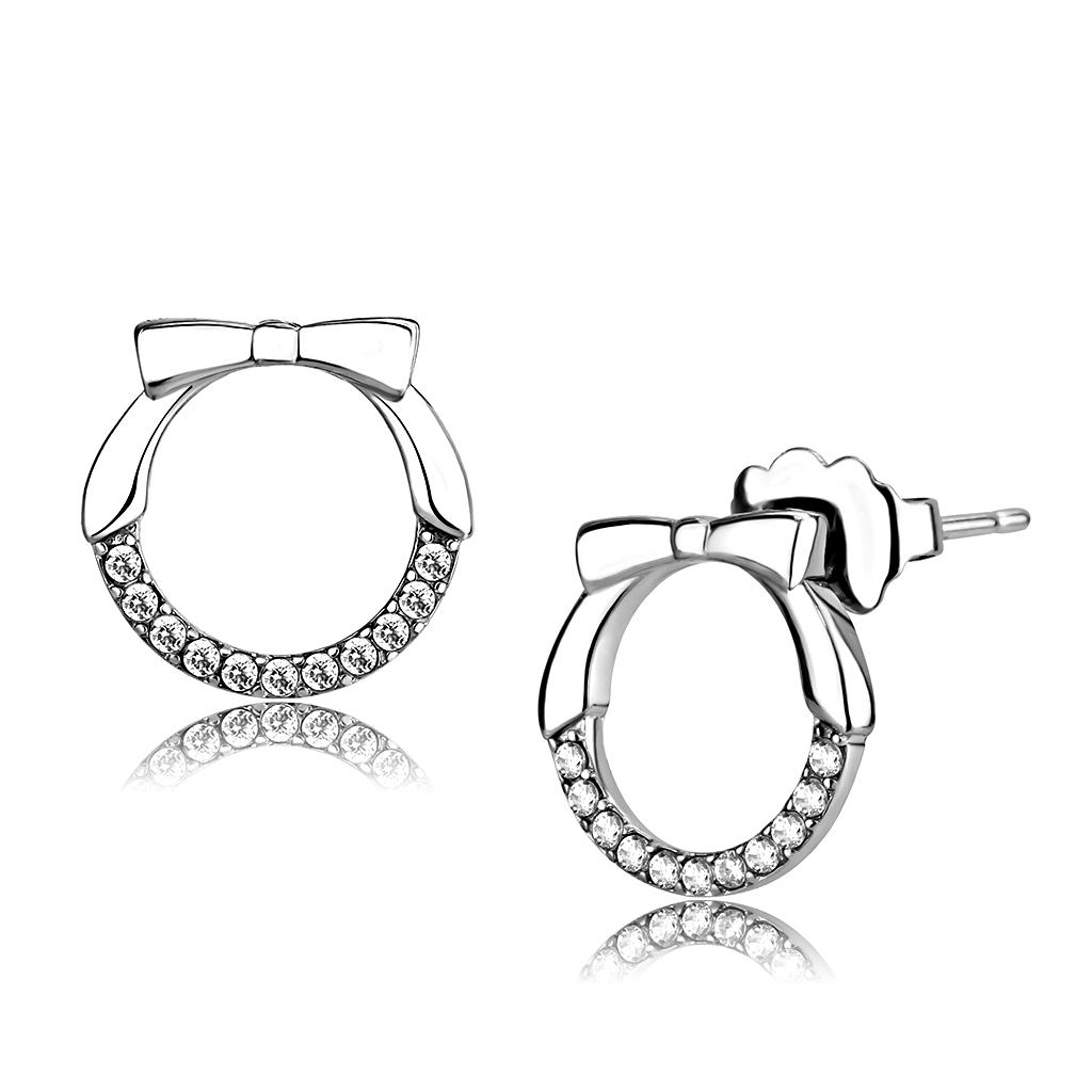 Alamode High polished (no plating) Stainless Steel Earrings with AAA Grade CZ in Clear