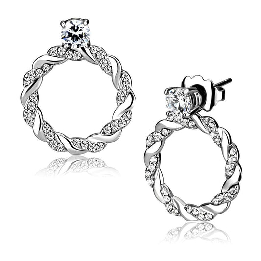 Alamode High polished (no plating) Stainless Steel Earrings with AAA Grade CZ in Clear - Alamode