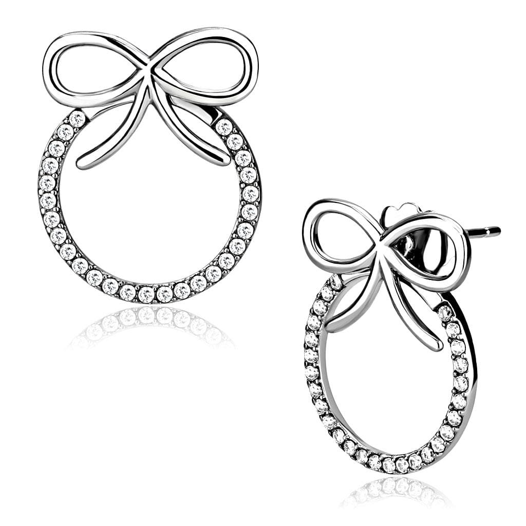 Alamode High polished (no plating) Stainless Steel Earrings with AAA Grade CZ in Clear - Alamode