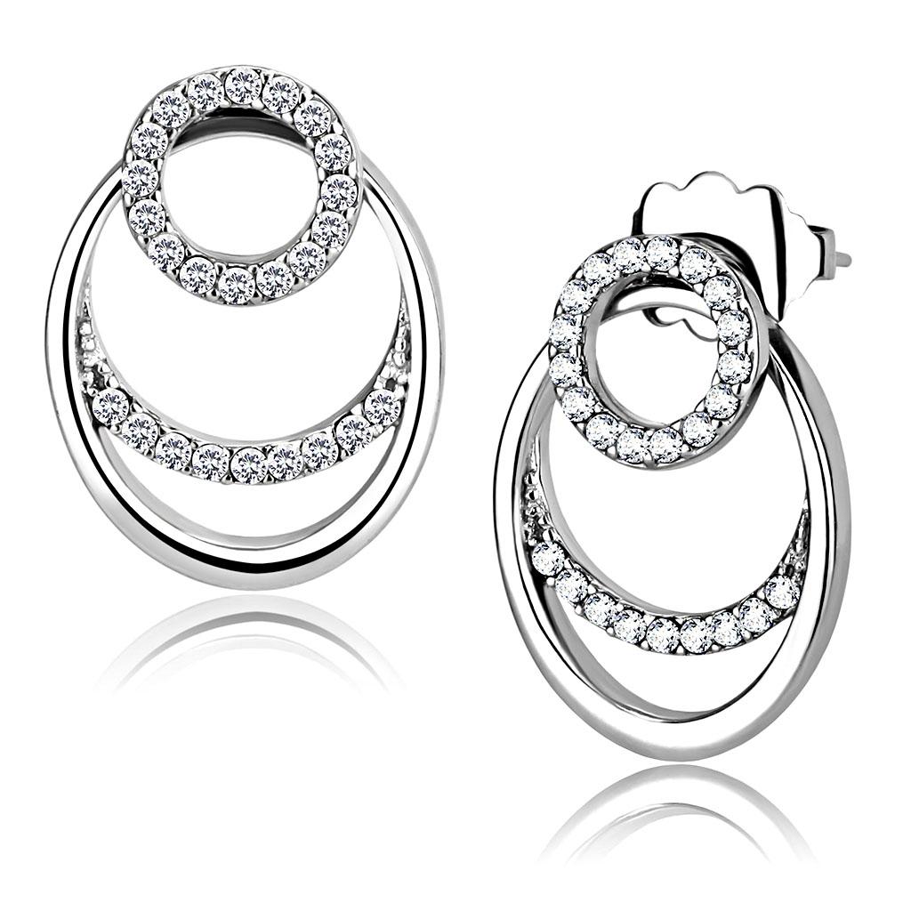 Alamode High polished (no plating) Stainless Steel Earrings with AAA Grade CZ in Clear