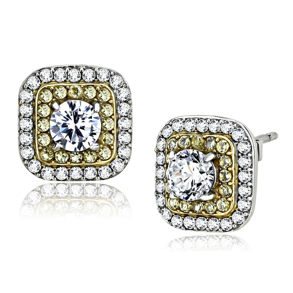 Alamode Two-Tone IP Gold (Ion Plating) Stainless Steel Earrings with AAA Grade CZ in Clear - Alamode