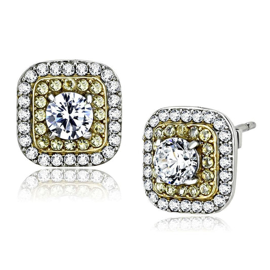 Alamode Two-Tone IP Gold (Ion Plating) Stainless Steel Earrings with AAA Grade CZ in Clear - Alamode