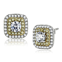 Alamode Two-Tone IP Gold (Ion Plating) Stainless Steel Earrings with AAA Grade CZ in Clear - Alamode