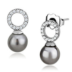 Alamode High polished (no plating) Stainless Steel Earrings with Synthetic Pearl in Gray