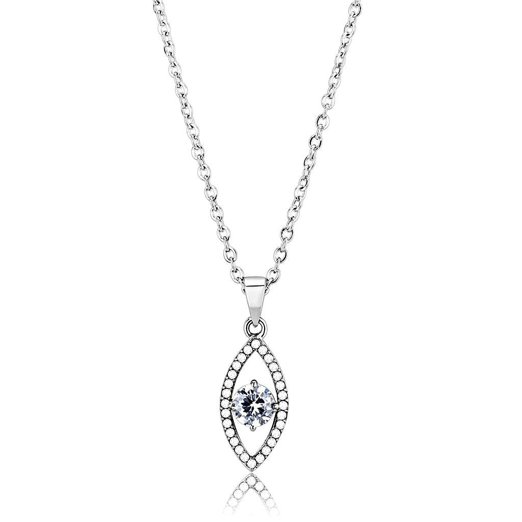 Alamode High polished (no plating) Stainless Steel Chain Pendant with AAA Grade CZ in Clear