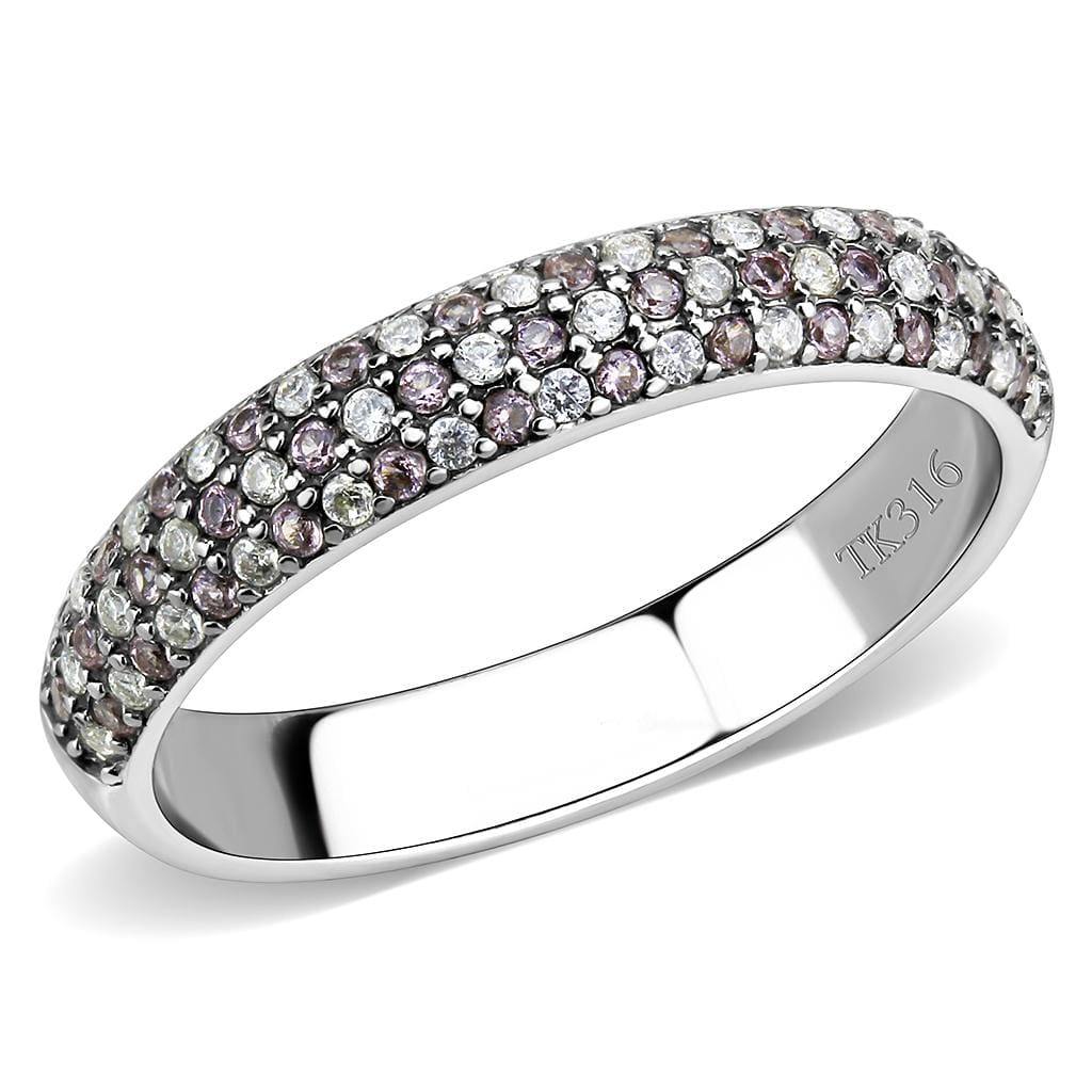 Alamode High polished (no plating) Stainless Steel Ring with AAA Grade CZ in Multi Color - Alamode