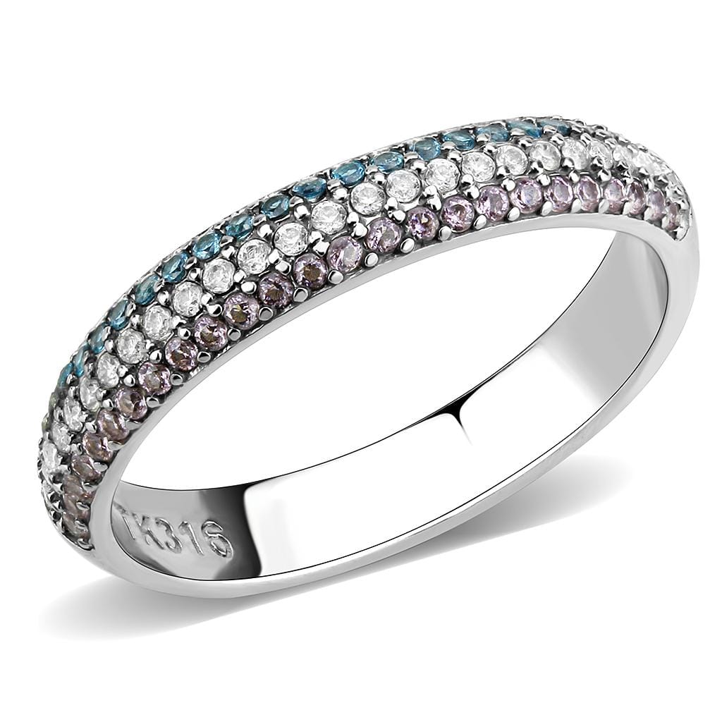 Alamode High polished (no plating) Stainless Steel Ring with AAA Grade CZ in Multi Color - Alamode