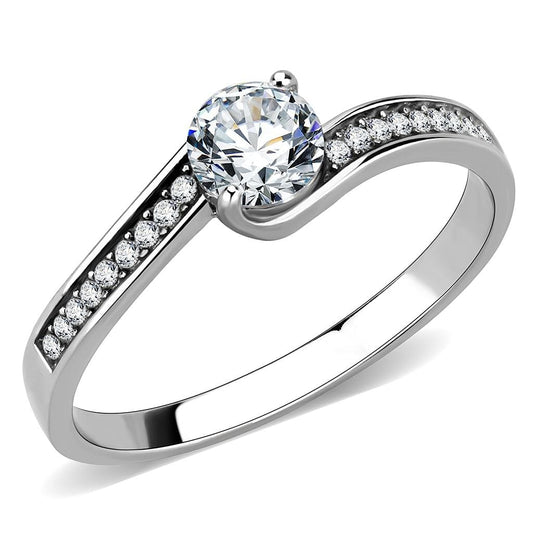 Alamode High polished (no plating) Stainless Steel Ring with AAA Grade CZ in Clear - Alamode