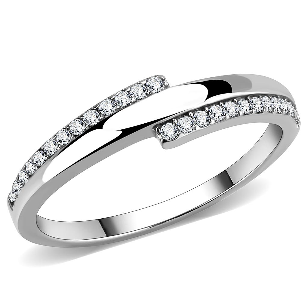 Alamode High polished (no plating) Stainless Steel Ring with AAA Grade CZ in Clear