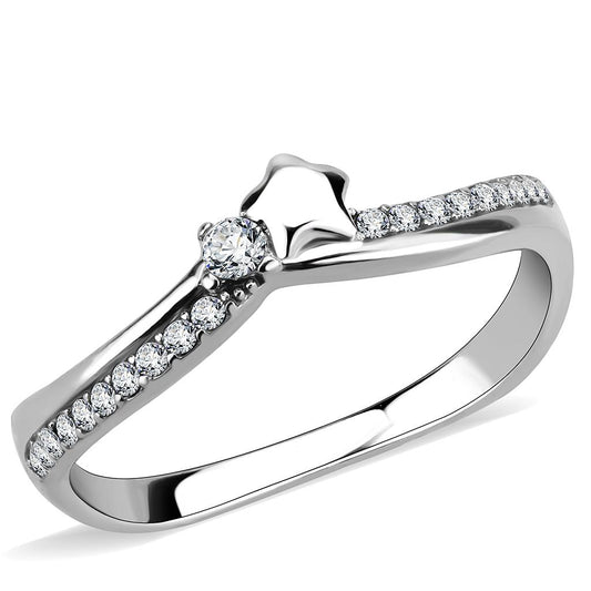 Alamode High polished (no plating) Stainless Steel Ring with AAA Grade CZ in Clear