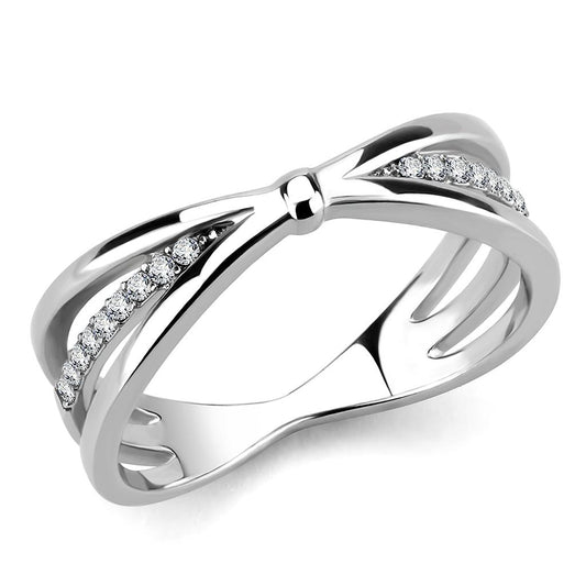 Alamode High polished (no plating) Stainless Steel Ring with AAA Grade CZ in Clear