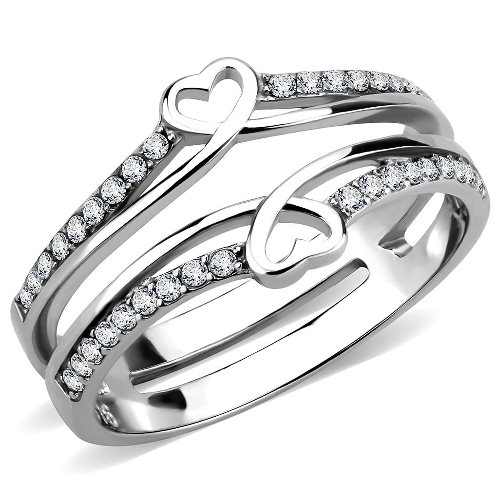 Alamode High polished (no plating) Stainless Steel Ring with AAA Grade CZ in Clear