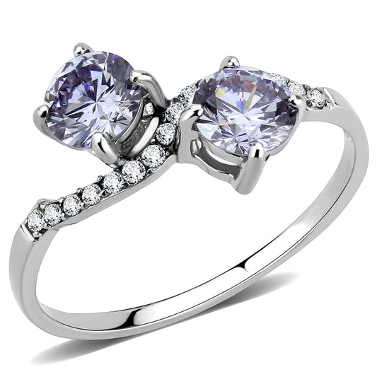 Alamode High polished (no plating) Stainless Steel Ring with AAA Grade CZ in Light Amethyst - Alamode