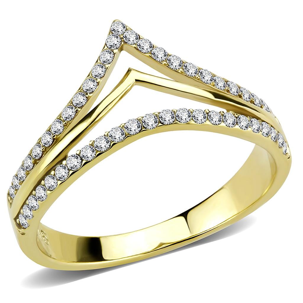 Alamode IP Gold(Ion Plating) Stainless Steel Ring with AAA Grade CZ in Clear - Alamode