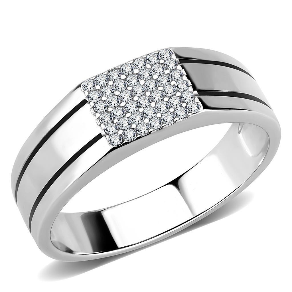 Alamode High polished (no plating) Stainless Steel Ring with AAA Grade CZ in Clear