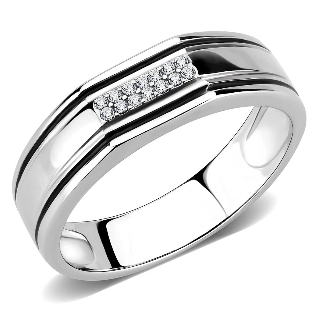 Alamode High polished (no plating) Stainless Steel Ring with AAA Grade CZ in Clear