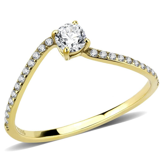 Alamode IP Gold(Ion Plating) Stainless Steel Ring with AAA Grade CZ in Clear - Alamode