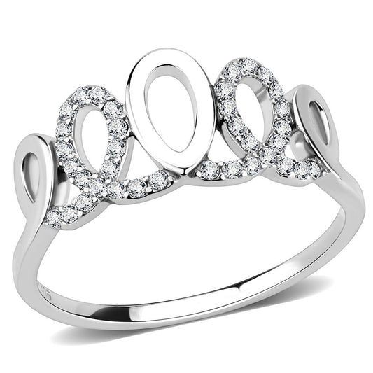 Alamode High polished (no plating) Stainless Steel Ring with AAA Grade CZ in Clear