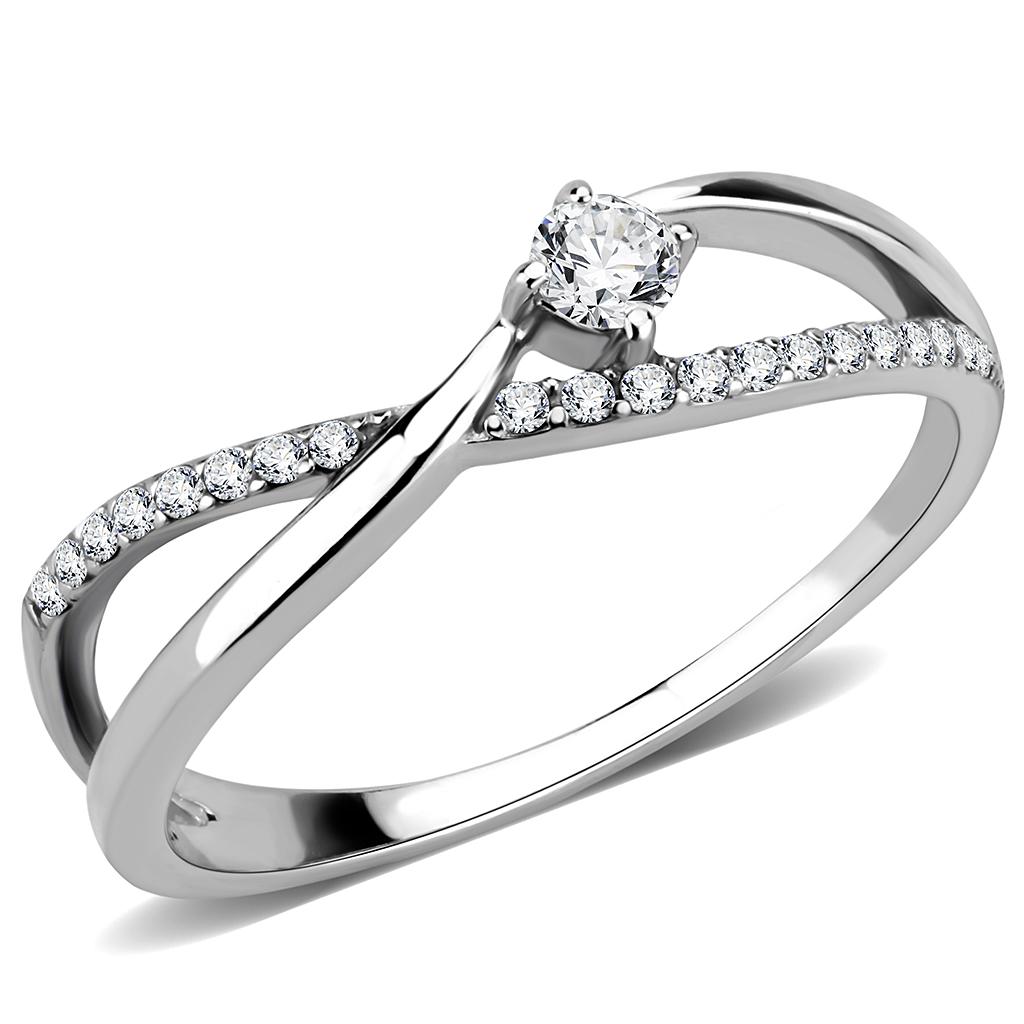 Alamode High polished (no plating) Stainless Steel Ring with AAA Grade CZ in Clear