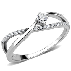 Alamode High polished (no plating) Stainless Steel Ring with AAA Grade CZ in Clear