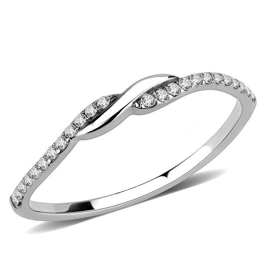 Alamode High polished (no plating) Stainless Steel Ring with AAA Grade CZ in Clear