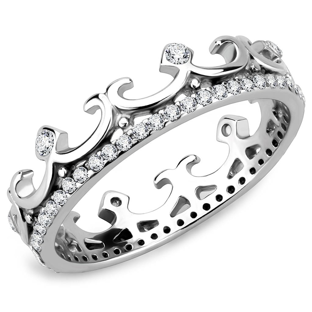 Alamode High polished (no plating) Stainless Steel Ring with AAA Grade CZ in Clear - Alamode