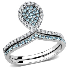 Alamode High polished (no plating) Stainless Steel Ring with AAA Grade CZ in Sea Blue - Alamode