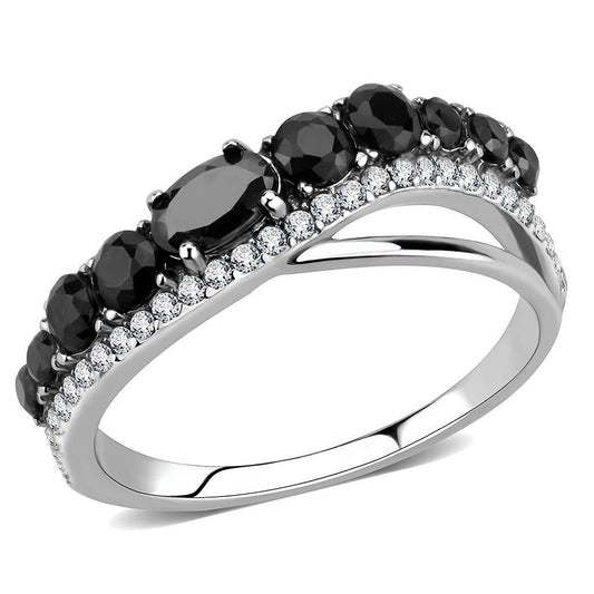 Alamode High polished (no plating) Stainless Steel Ring with AAA Grade CZ in Black Diamond