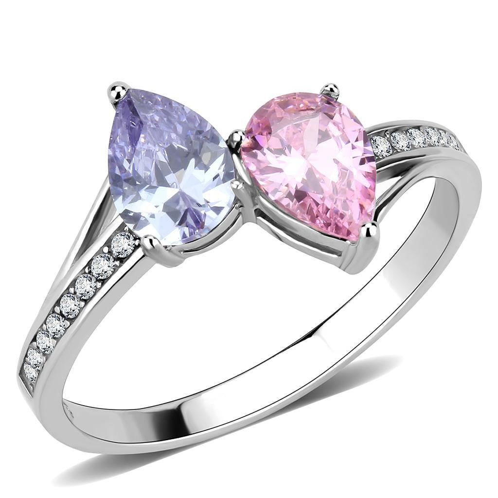 Alamode High polished (no plating) Stainless Steel Ring with AAA Grade CZ in Multi Color - Alamode