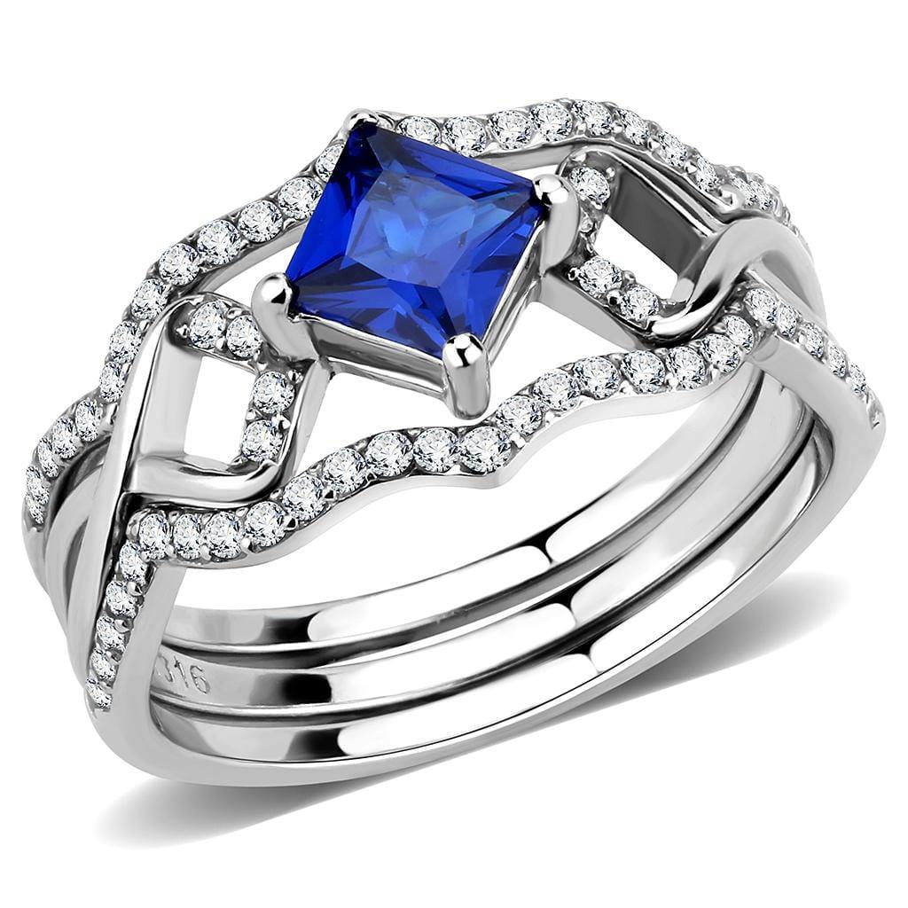 Alamode High polished (no plating) Stainless Steel Ring with Synthetic Spinel in London Blue - Alamode