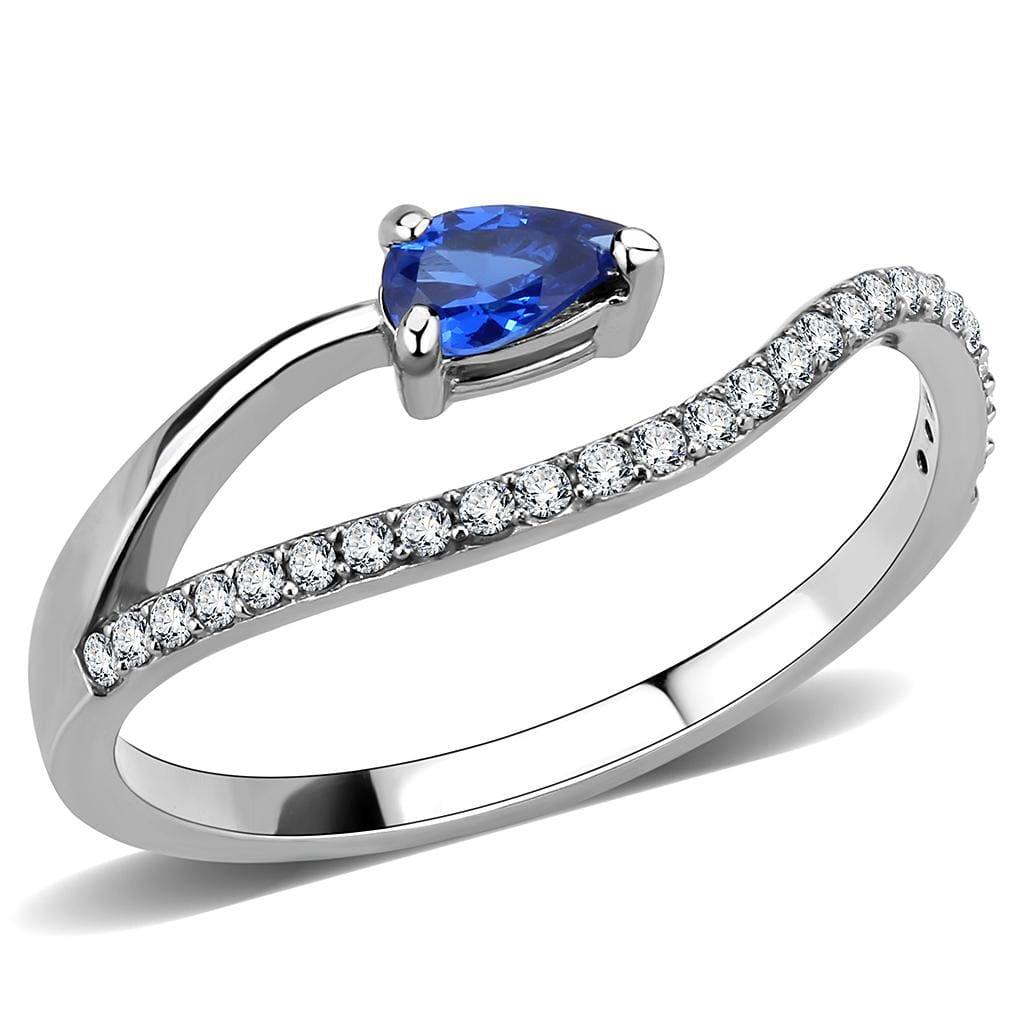 Alamode High polished (no plating) Stainless Steel Ring with Synthetic Spinel in London Blue - Alamode