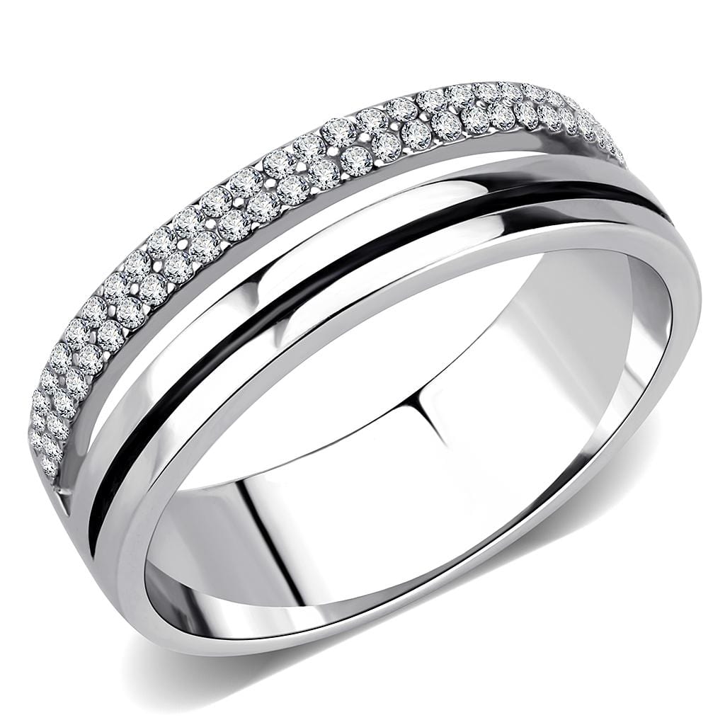 Alamode High polished (no plating) Stainless Steel Ring with AAA Grade CZ in Clear - Alamode