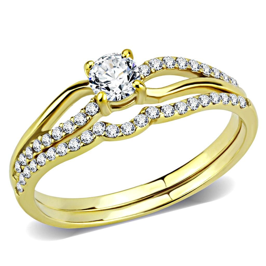 Alamode IP Gold(Ion Plating) Stainless Steel Ring with AAA Grade CZ in Clear - Alamode