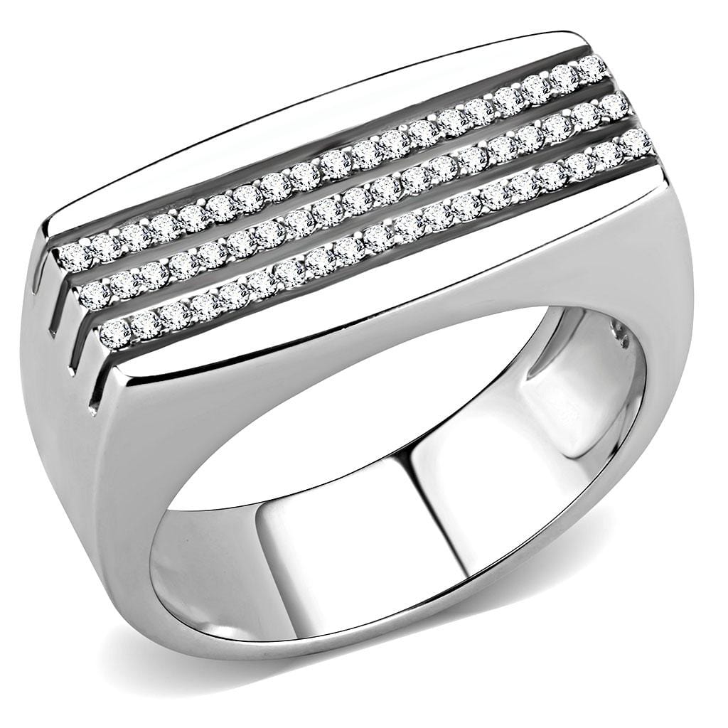 Alamode High polished (no plating) Stainless Steel Ring with AAA Grade CZ in Clear - Alamode