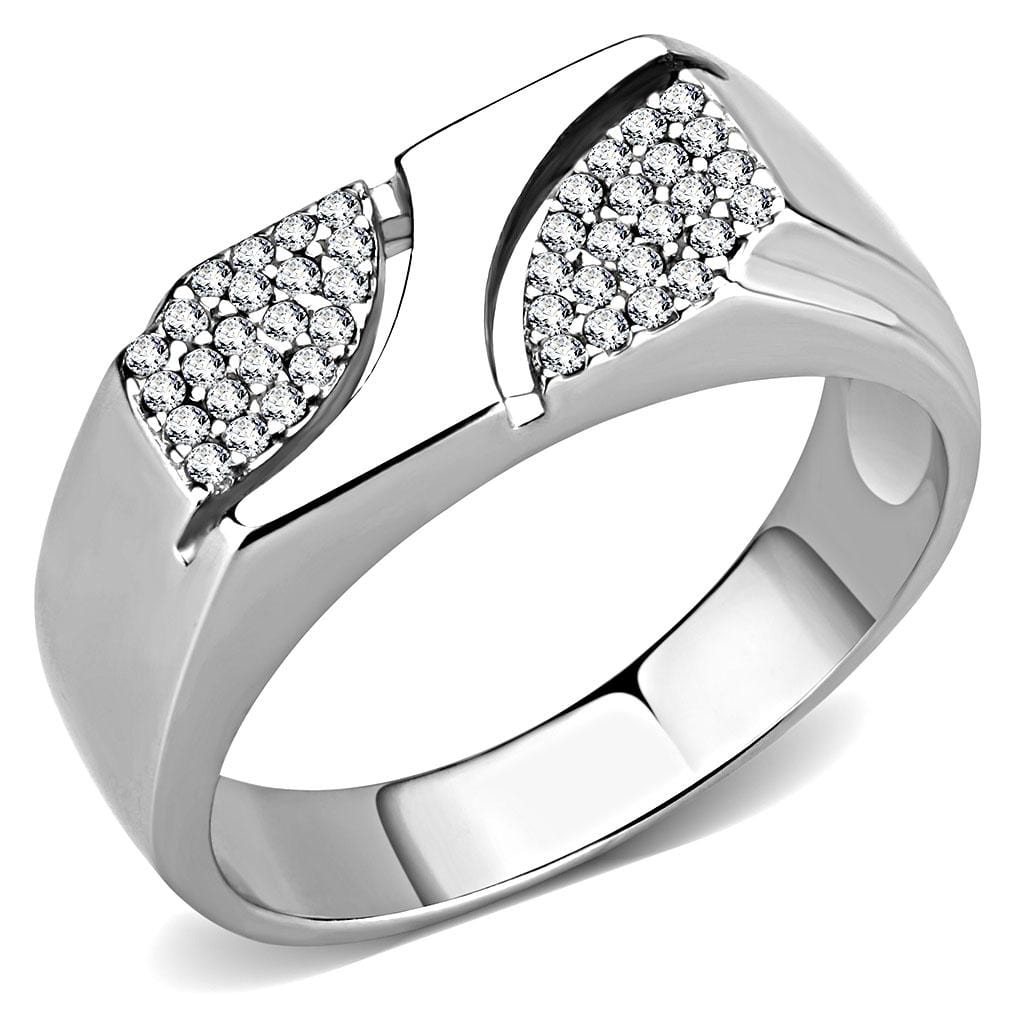 Alamode High polished (no plating) Stainless Steel Ring with AAA Grade CZ in Clear - Alamode