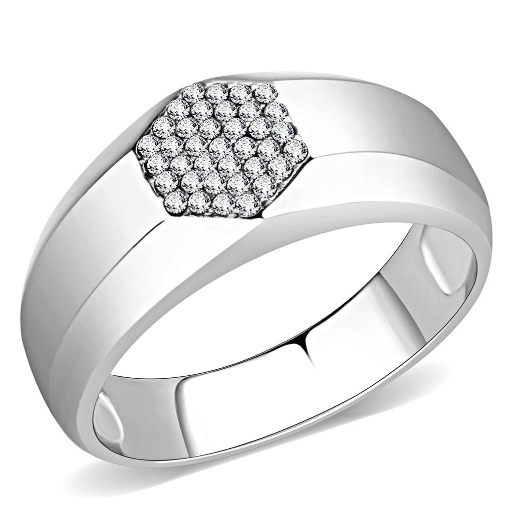 Alamode High polished (no plating) Stainless Steel Ring with AAA Grade CZ in Clear - Alamode