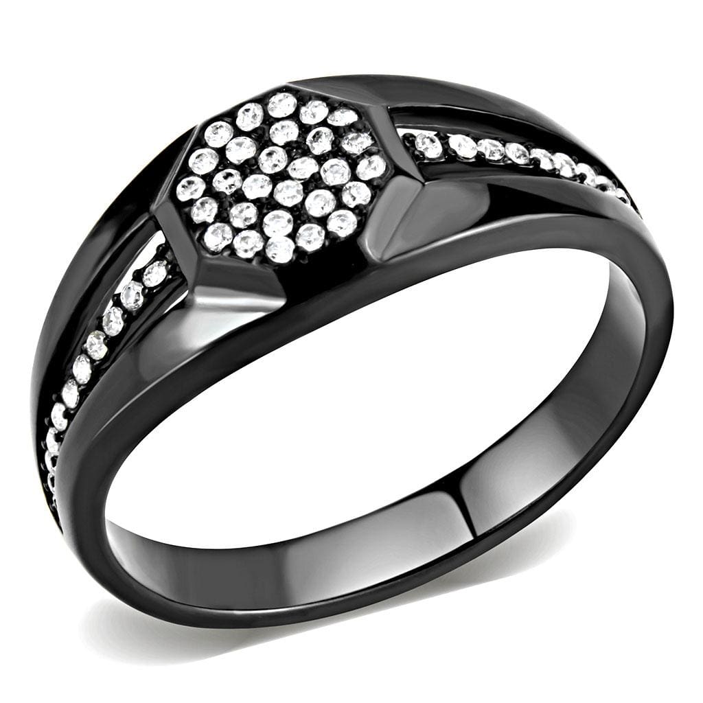 Alamode IP Black(Ion Plating) Stainless Steel Ring with AAA Grade CZ in Clear - Alamode