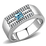 Alamode High polished (no plating) Stainless Steel Ring with Top Grade Crystal in Sea Blue - Alamode