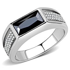 Alamode High polished (no plating) Stainless Steel Ring with AAA Grade CZ in Black Diamond