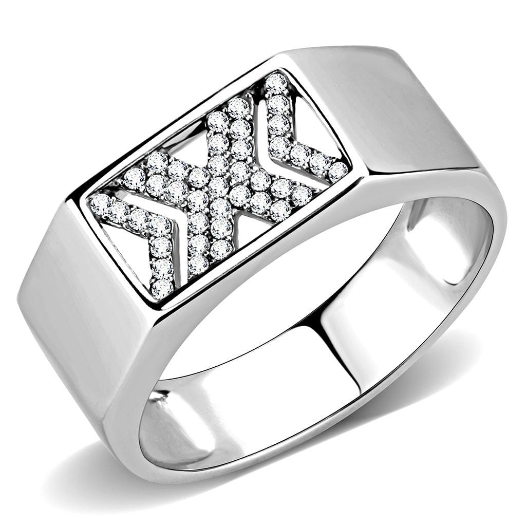 Alamode High polished (no plating) Stainless Steel Ring with AAA Grade CZ in Clear - Alamode