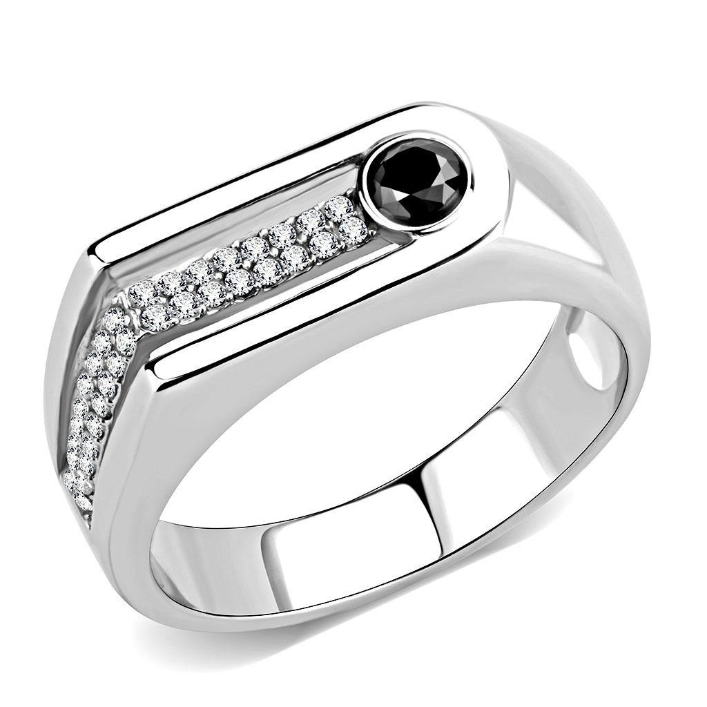 Alamode High polished (no plating) Stainless Steel Ring with AAA Grade CZ in Black Diamond