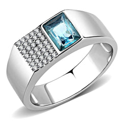 Alamode High polished (no plating) Stainless Steel Ring with Synthetic in Sea Blue - Alamode