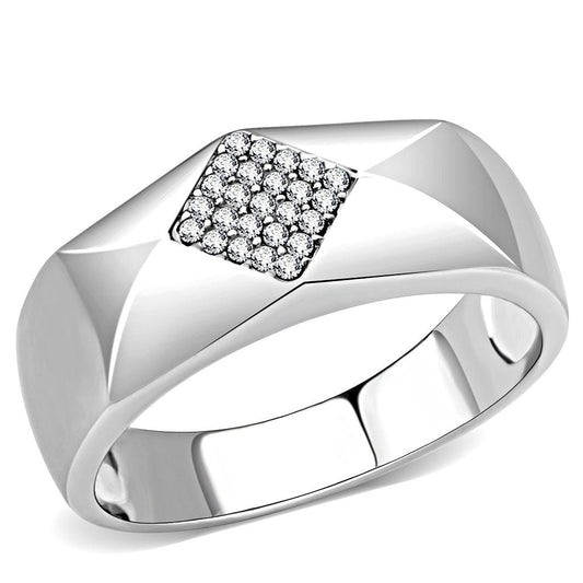 Alamode High polished (no plating) Stainless Steel Ring with AAA Grade CZ in Clear - Alamode