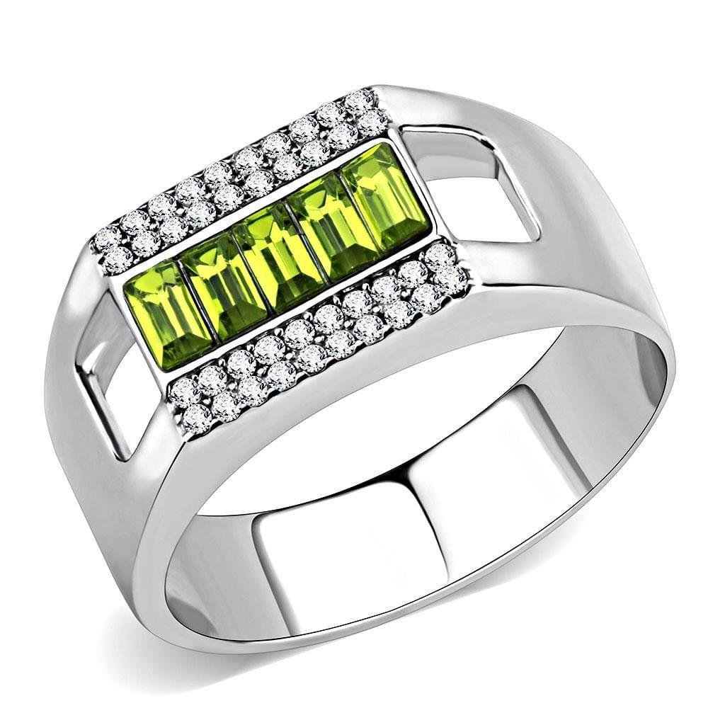 Alamode High polished (no plating) Stainless Steel Ring with Top Grade Crystal in Olivine color - Alamode