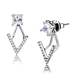 Alamode High polished (no plating) Stainless Steel Earrings with AAA Grade CZ in Clear