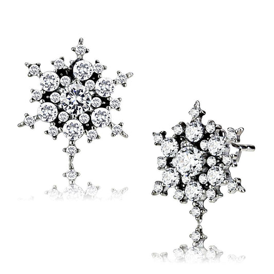 Alamode High polished (no plating) Stainless Steel Earrings with AAA Grade CZ in Clear