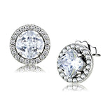 Alamode High polished (no plating) Stainless Steel Earrings with AAA Grade CZ in Clear